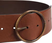 Brown Leather Wide Waist Metal Round Belt 3
