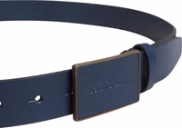 Men Blue Calf Leather Logo Metal Buckle Belt 3