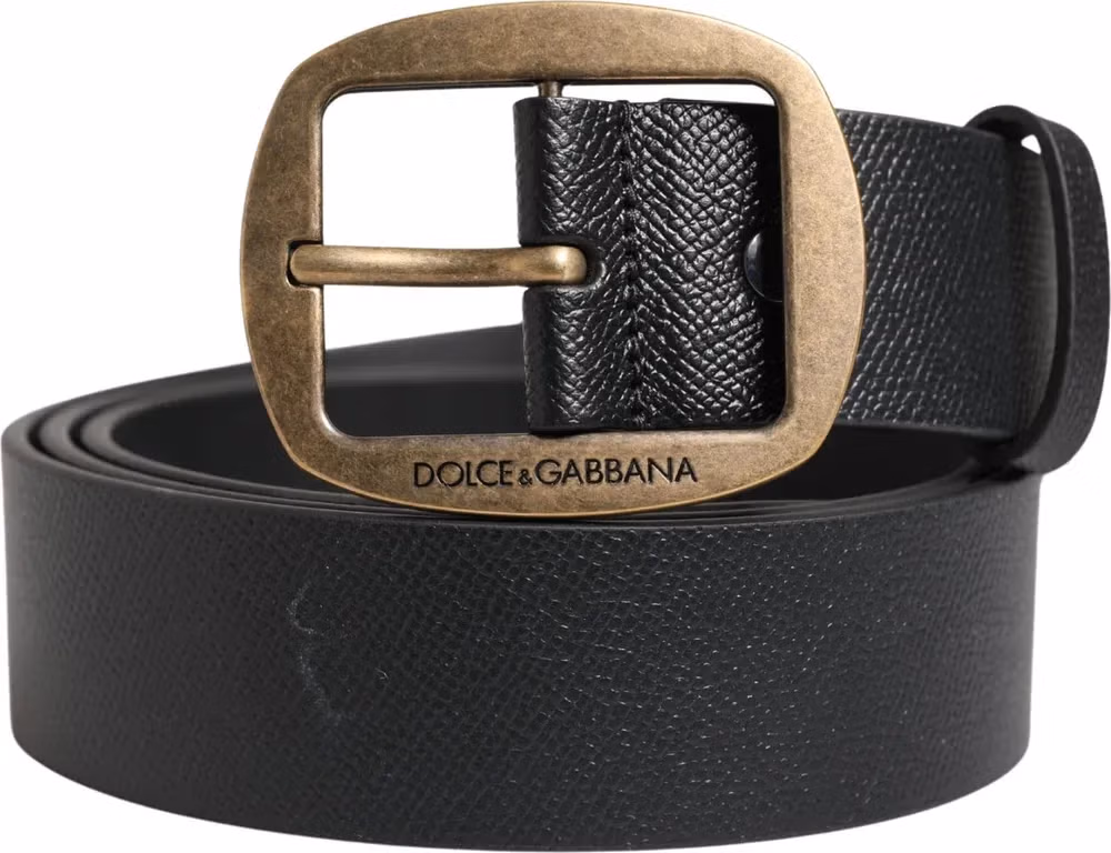 Men Black Classic Leather Metal Buckle Belt