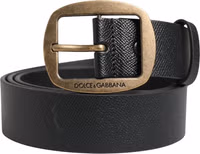 Men Black Classic Leather Metal Buckle Belt 1