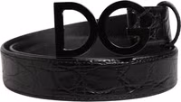 Men Black Exotic Leather Logo Buckle Belt 1