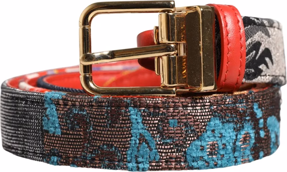 Multicolor Floral Jacquard Metal Buckle Belt