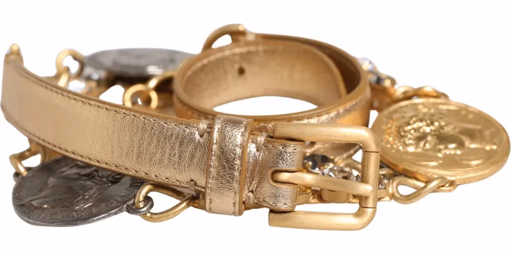 Gold Brass Chain Coin Embellished Metal Buckle Belt
