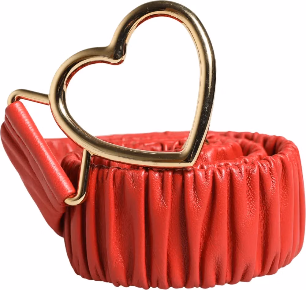 Red Leather Gold Heart Metal Buckle Belt