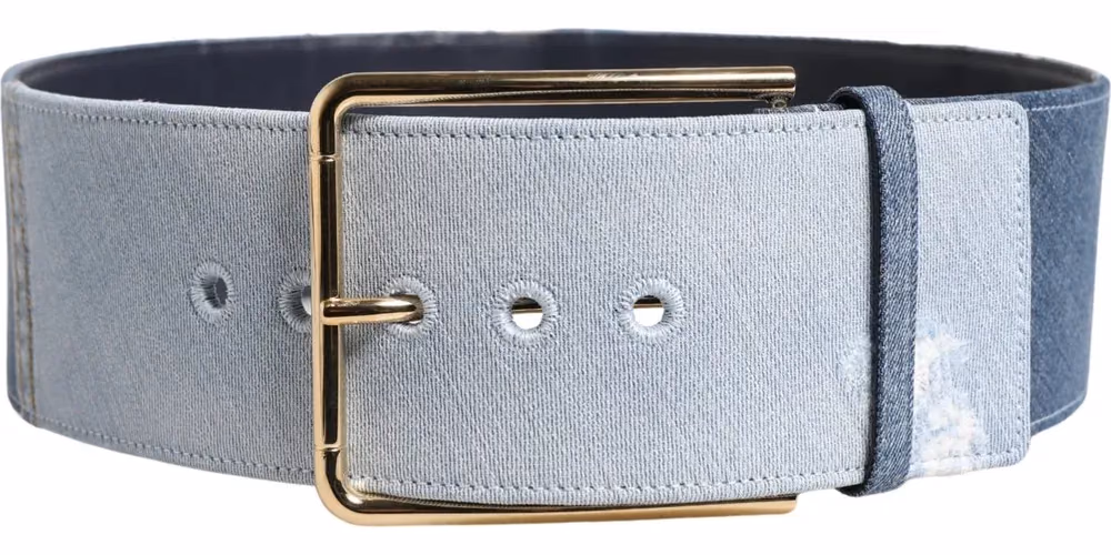 Blue Two Tone Denim Gold Metal Buckle Belt