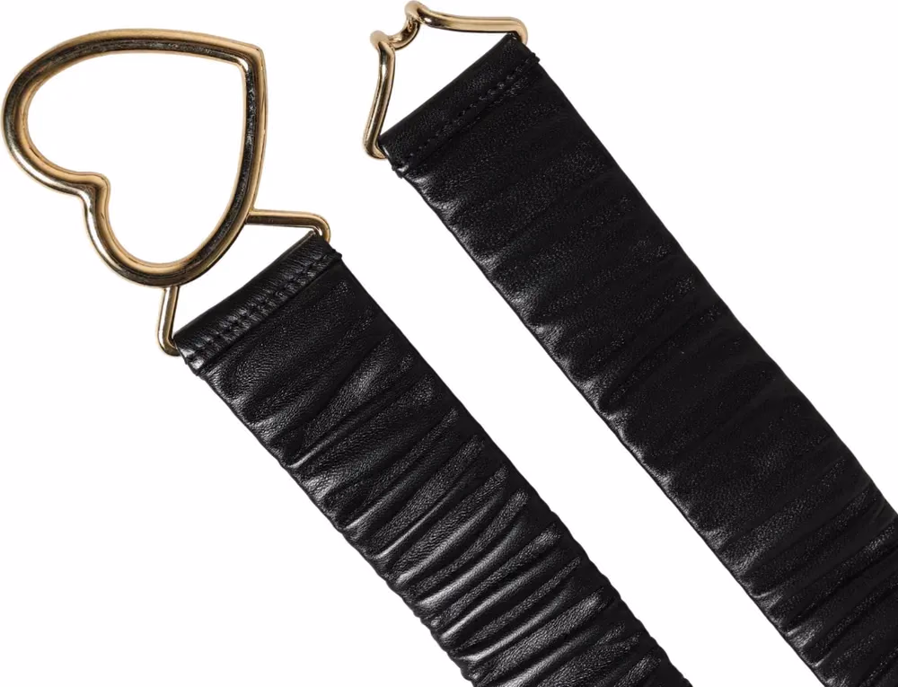 Black Leather Gold Heart Metal Buckle Belt