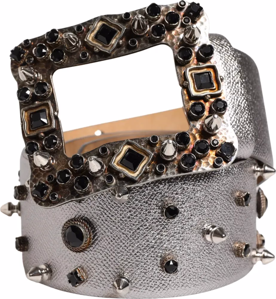 Silver Leather Crystal Metal Buckle Belt