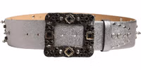 Silver Leather Crystal Metal Buckle Belt 2