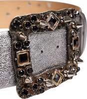 Silver Leather Crystal Metal Buckle Belt 3