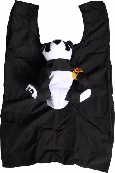 Men Black Polyester Panda Stuffed Ecobag Bag
