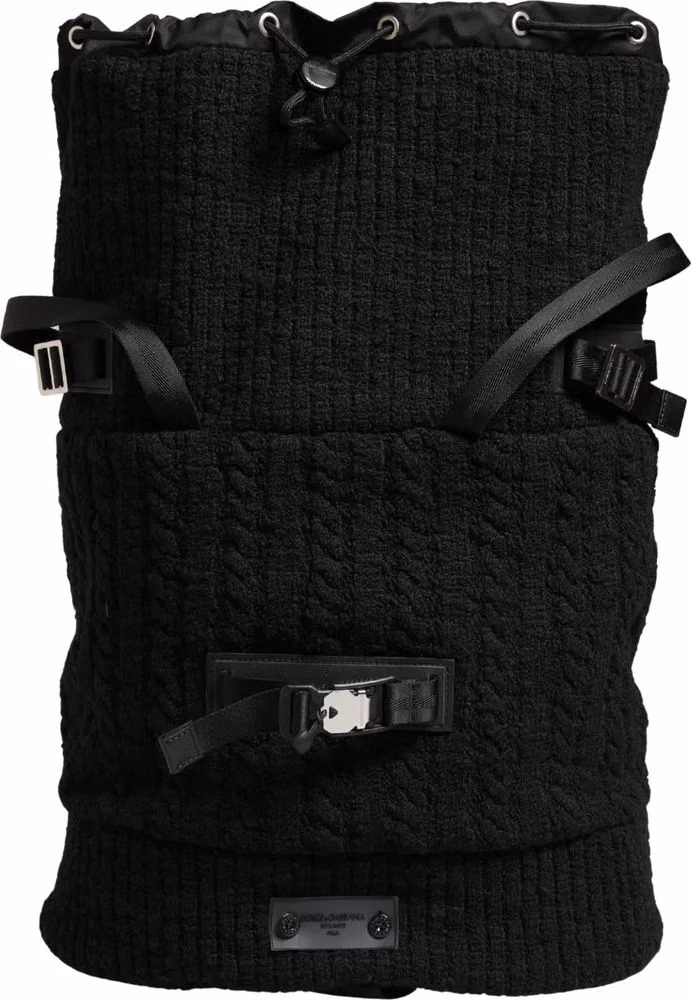 Black Tricot Wool Blend Duffel Backpack Travel Borse Bag