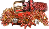 Red Leather Daisy Crystal Embellished Waist Belt 1