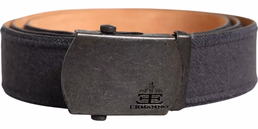 Black Wool Cotton Logo Metal Buckle Belt