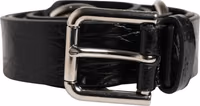 Black Exotic Leather Silver Metal Buckle Belt 1