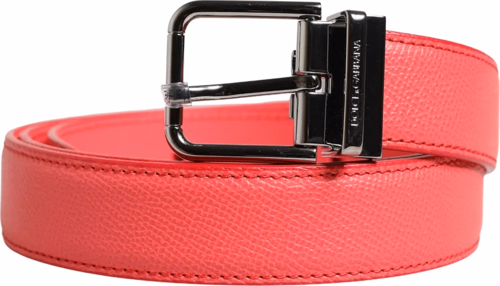 Pink Calf Leather Silver Metal Buckle Belt