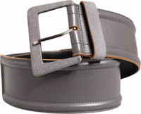 Gray Genuine Leather Square Silver Metal Buckle Belt 1