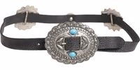 Black Turquoise Leather Embellished Oval Buckle Belt 1