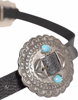 Black Turquoise Leather Embellished Oval Buckle Belt 2