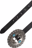 Black Turquoise Leather Embellished Oval Buckle Belt 5