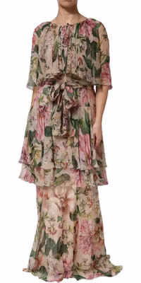 Multicolor Floral Silk Layered Maxi Dress