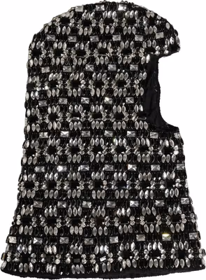 Black Wool Crystal Embellished Balaclava Hat
