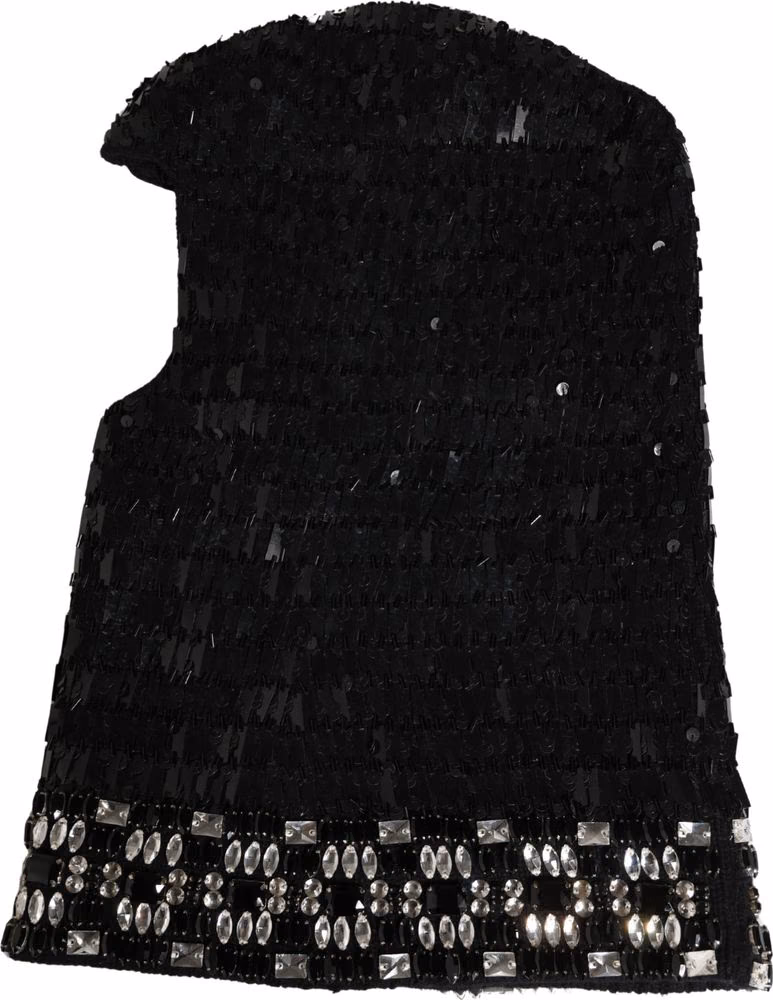 Black Wool Crystal Embellished Balaclava Hat
