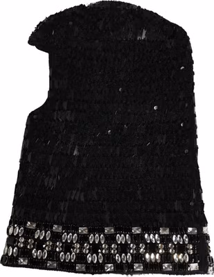 Black Wool Crystal Embellished Balaclava Hat