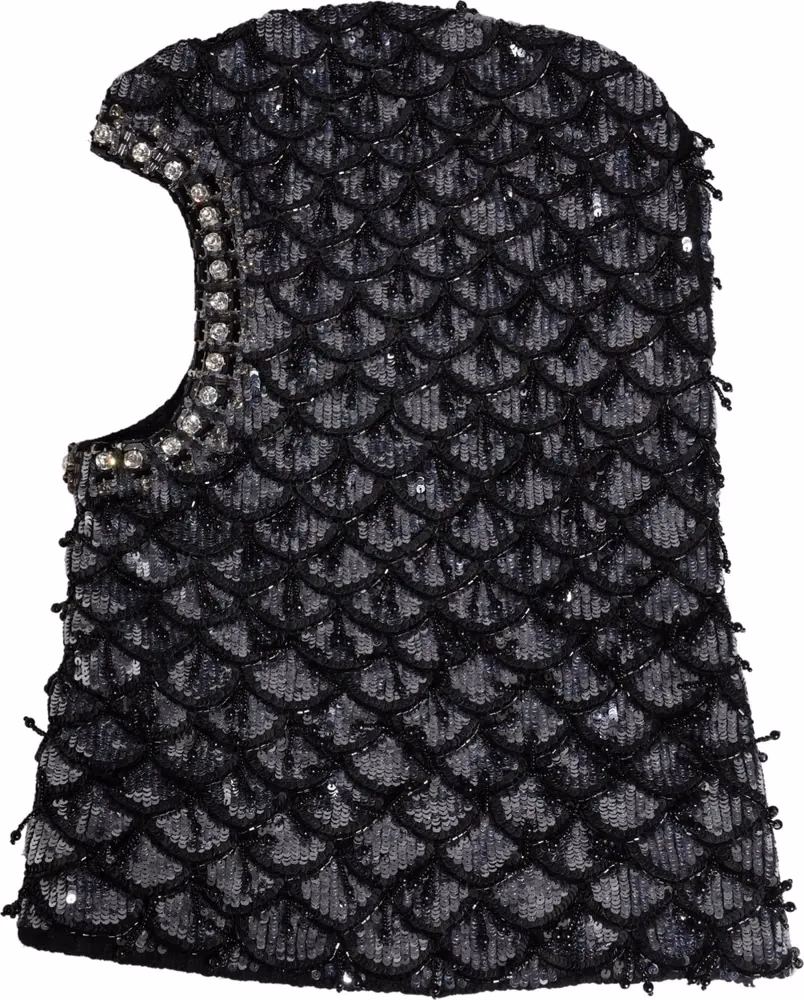 Black Wool Crystal Embellished Balaclava Hat
