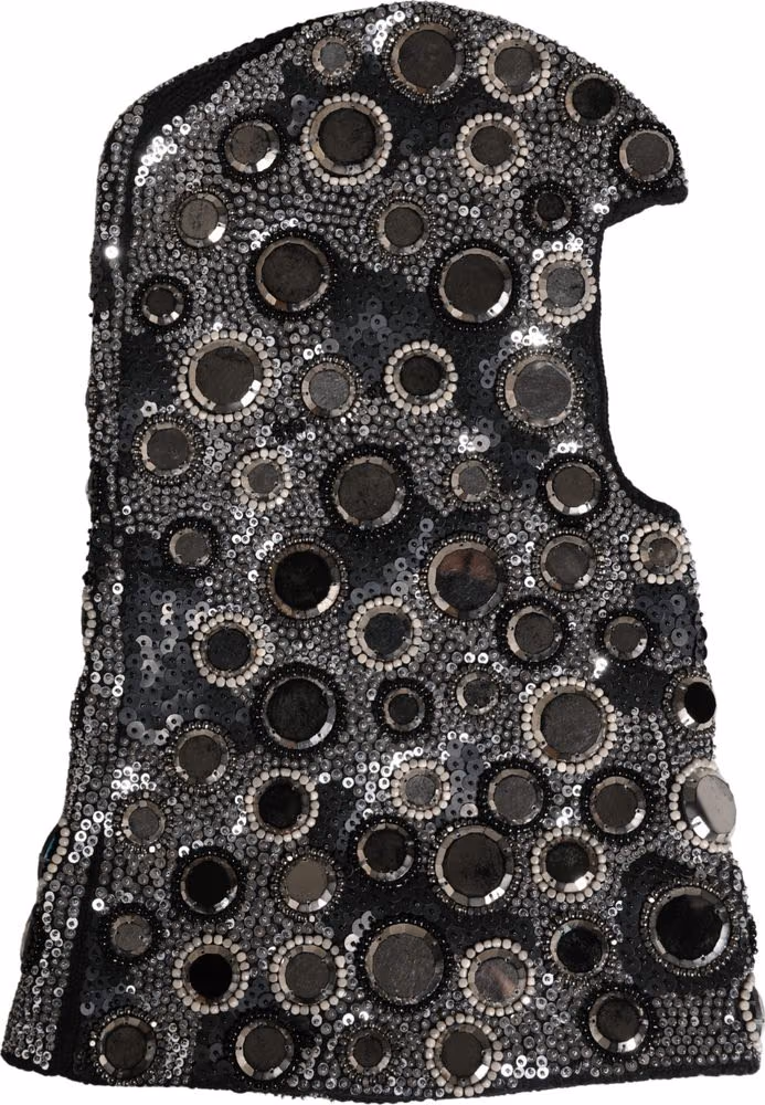 Black Wool Crystal Embellished Balaclava Hat