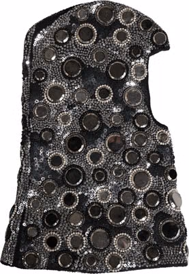 Black Wool Crystal Embellished Balaclava Hat