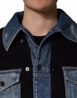 Black Blue Cotton Denim Blouson Men  Jacket 4
