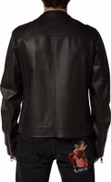 Black LambskinLeather Full Zip Biker Jacket 3