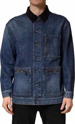 Black Blue Cotton Denim Blouson Men Jacket