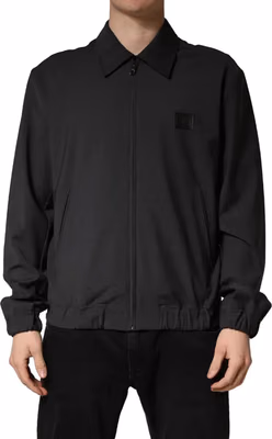 Black Wool Logo Full Zip Men Bomber Jacket