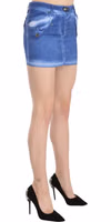 Blue Cotton Stretch Casual Mini Skirt 4