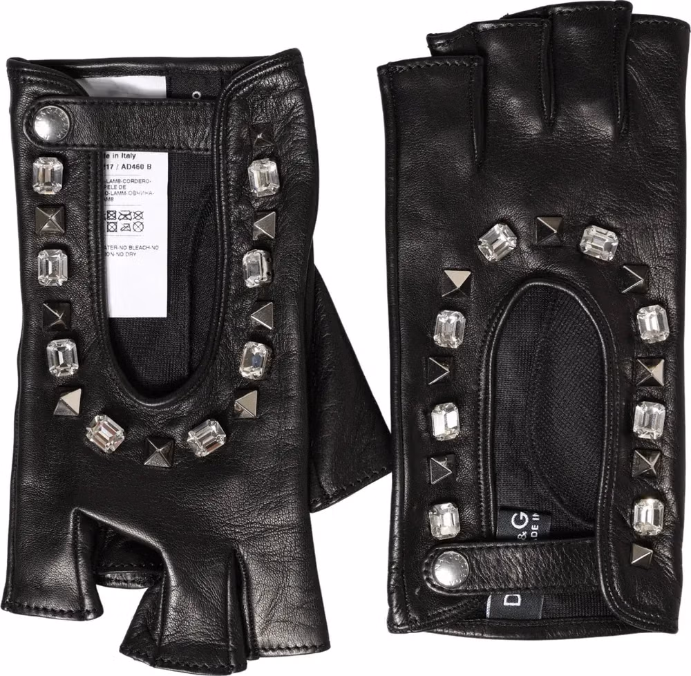 Women Black Embellished Wrist Length Mitten Gloves