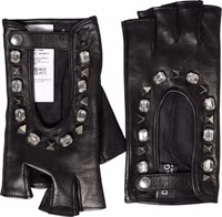 Women Black Embellished Wrist Length Mitten Gloves 1