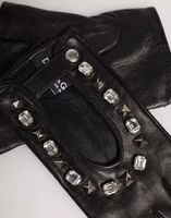 Women Black Embellished Wrist Length Mitten Gloves 3