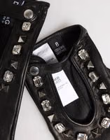 Women Black Embellished Wrist Length Mitten Gloves 4