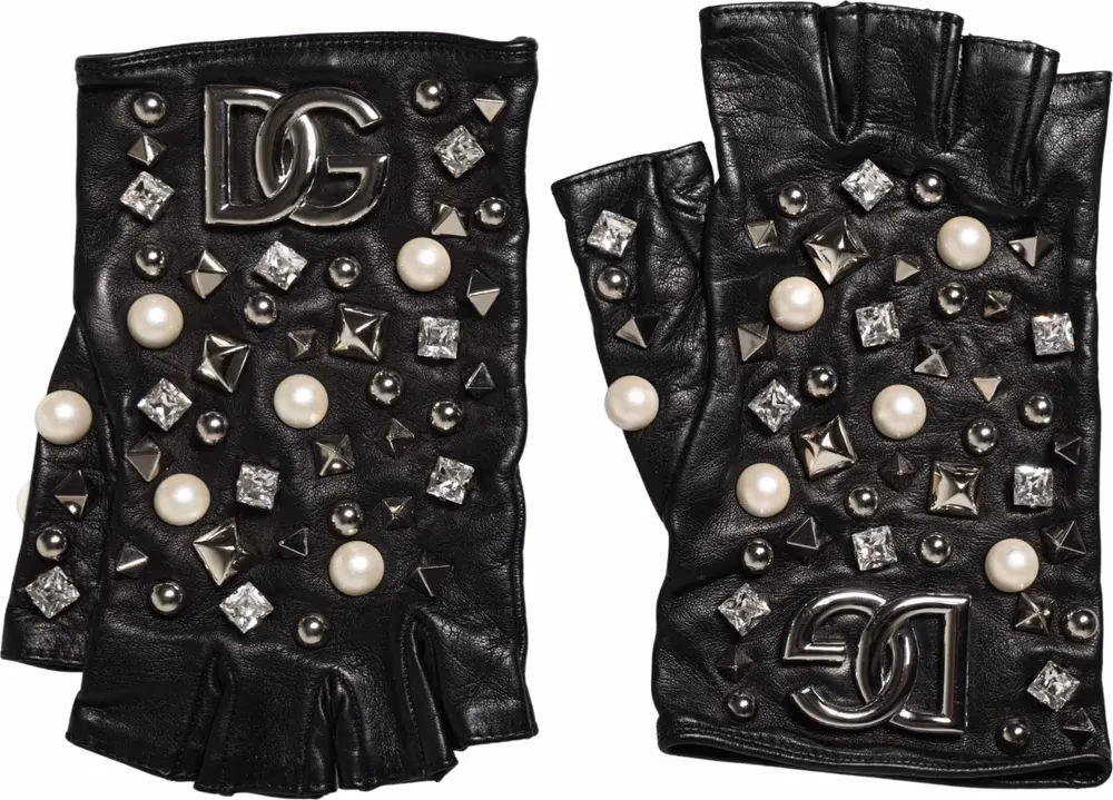 Black Pearl Embellished Wrist Length Gloves