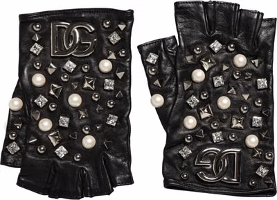 Black Pearl Embellished Wrist Length Gloves