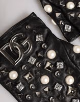 Black Pearl Embellished Wrist Length Gloves 3