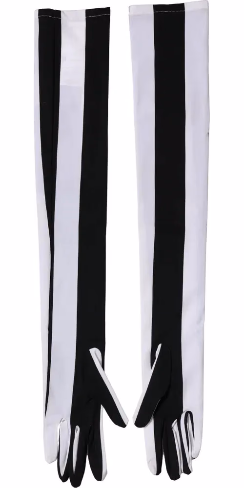 Black White Stripes Nylon Elbow Length Women Gloves