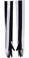 Black White Stripes Nylon Elbow Length Women Gloves 1