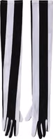 Black White Stripes Nylon Elbow Length Women Gloves 3