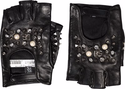 Black Embellished Wrist Length Mitten Women Gloves