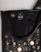 Black Embellished Wrist Length Mitten Women Gloves 4