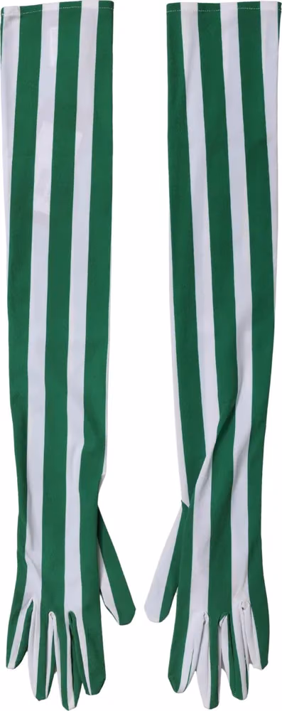 Green White Stripes Nylon Elbow Length Women Gloves