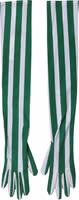 Green White Stripes Nylon Elbow Length Women Gloves 1