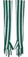 Green White Stripes Nylon Elbow Length Women Gloves 2